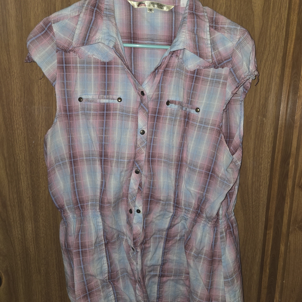 Casual Pink Plaid Button-Front Women's Top